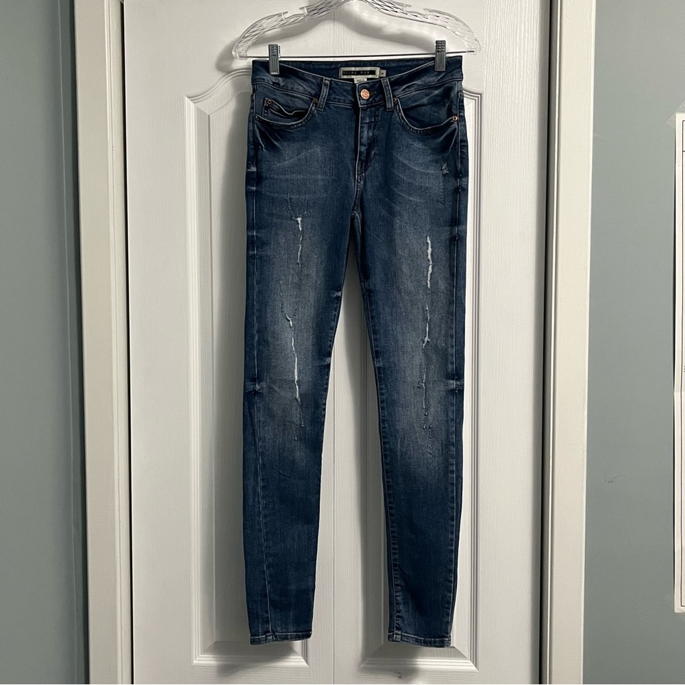 NOISY MAY Lucy NW Slim distressed denim jeans women’s size 28 mid rise blue - Picture 1 of 13